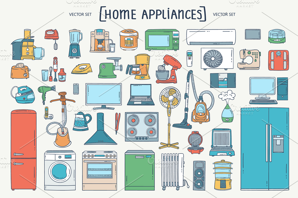 Vector set with home appliances, an Object Graphic by Olga Chuklay (Photo 1 of 2)
