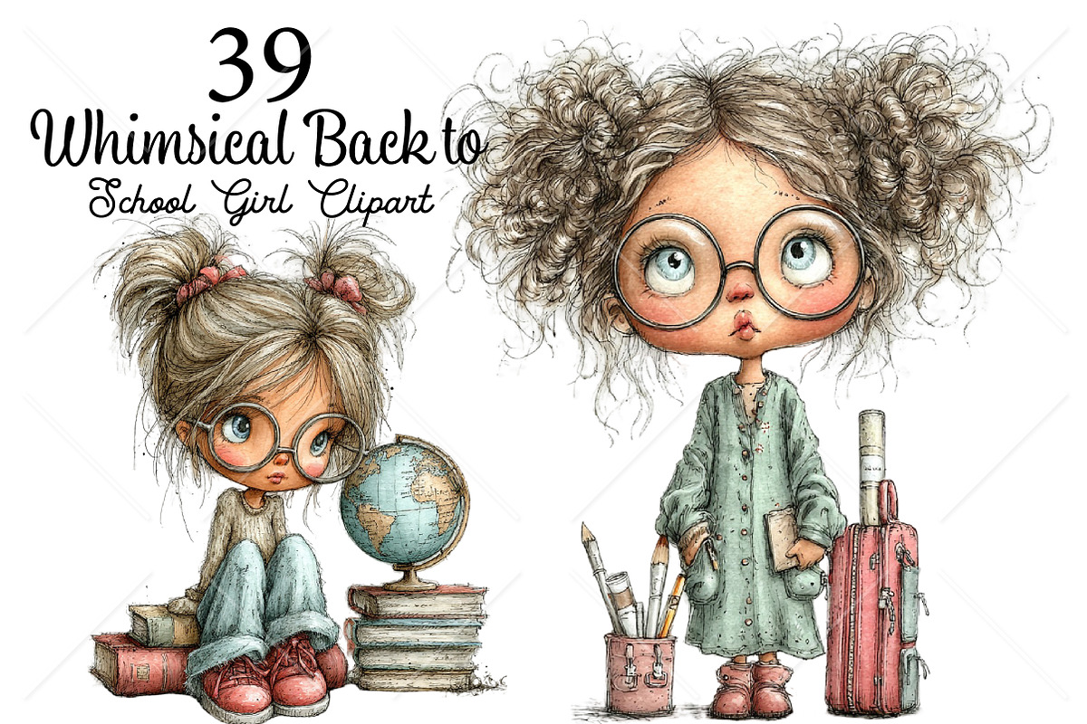 Whimsical Back to School Girl PNG, a Seasonal Illustration by Canvas Craft (Photo 1 of 10)