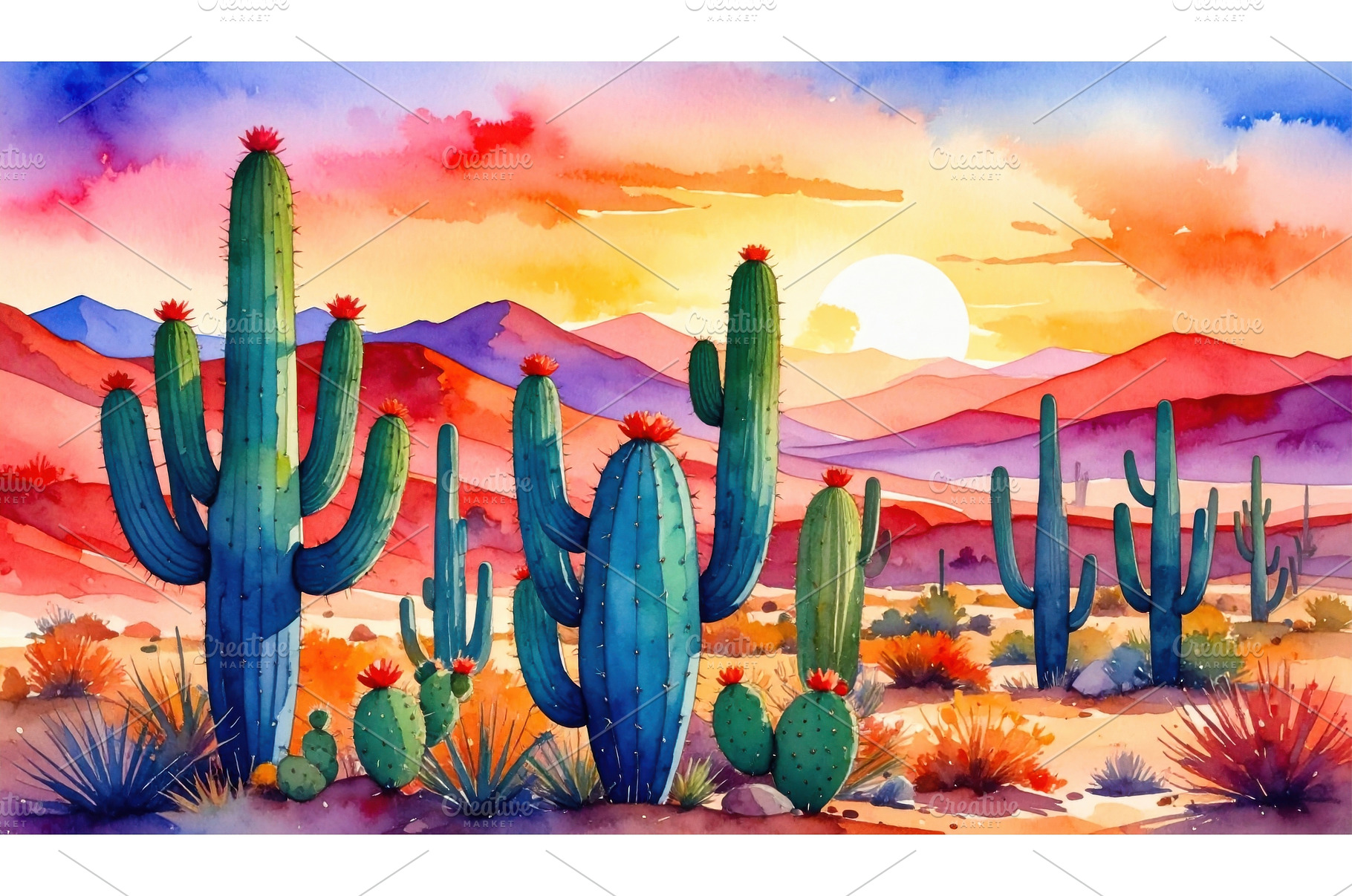 A colorful watercolor of a desert, a Nature Photo by Igor Tichonow