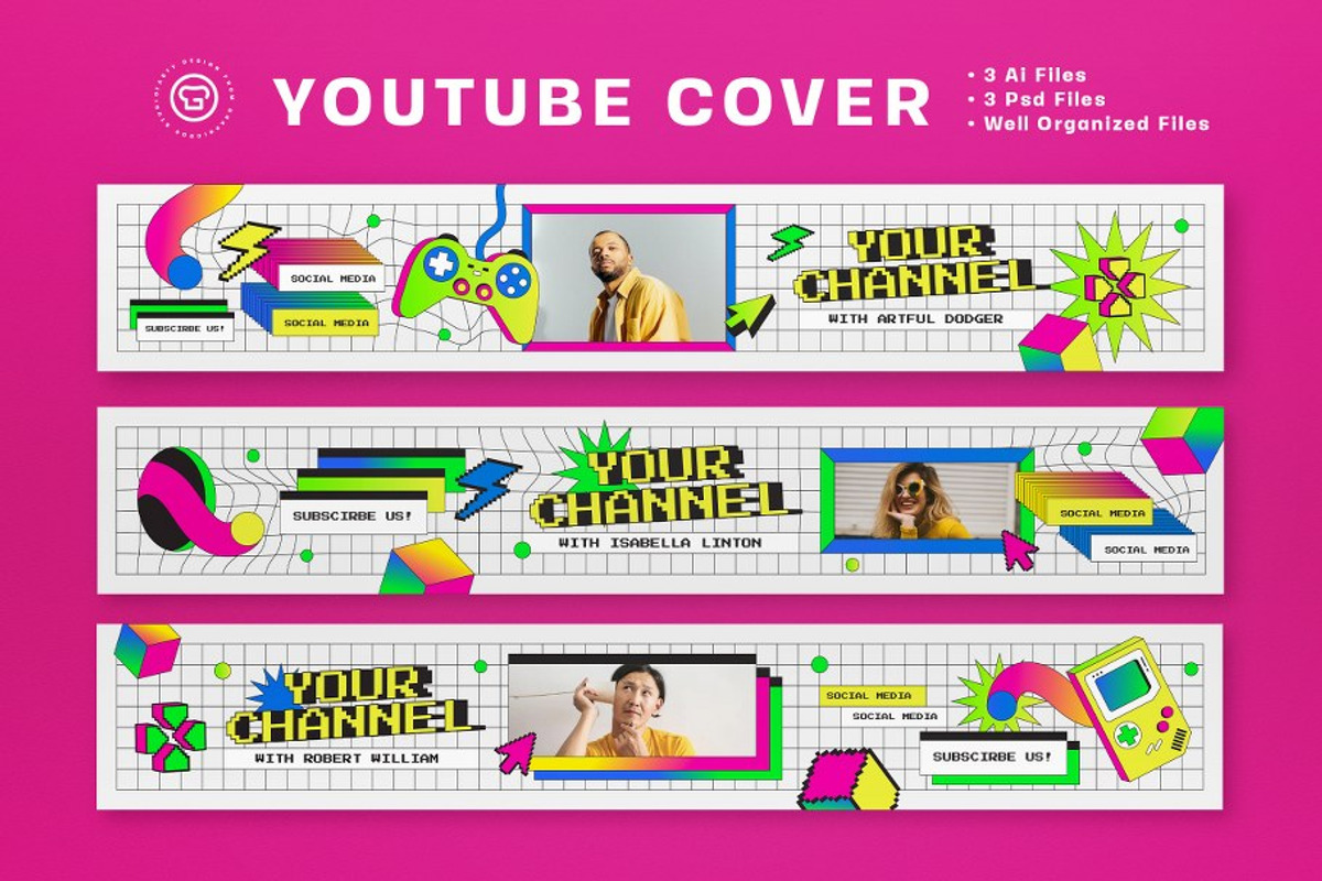 Retro Y2K Gaming YouTube Cover, a Social Media Template by graphicook (Photo 2 of 3)