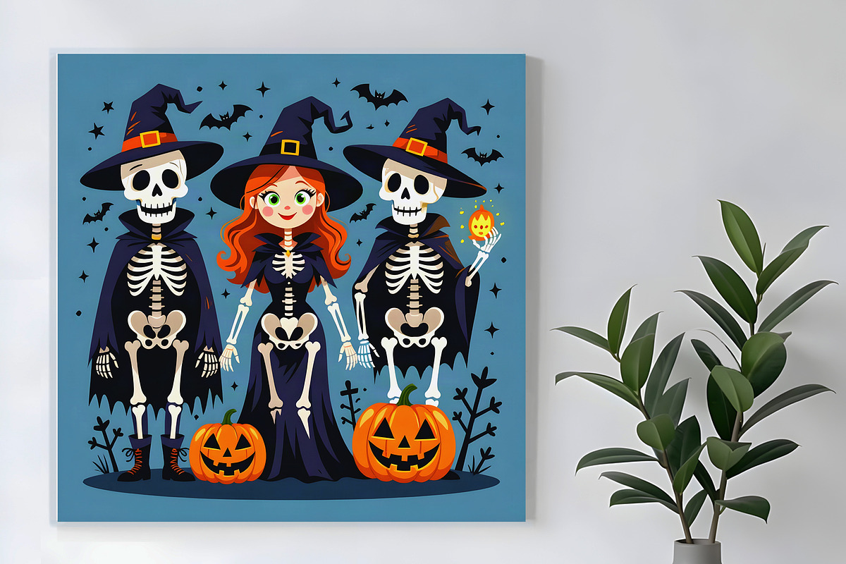 Halloween Witch and Skeletons, a Person Illustration by Sharon Schwalbe (Photo 2 of 3)