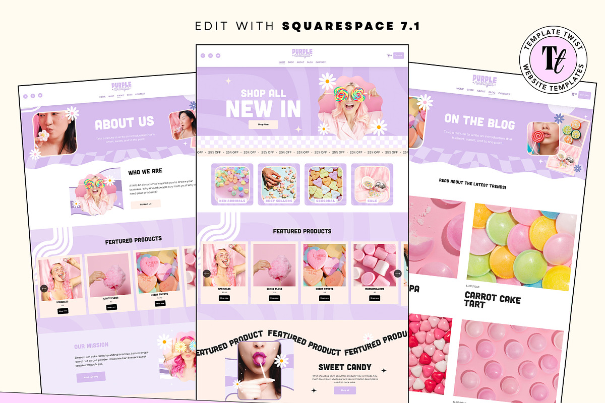 Purple Retro Squarespace Template, a Squarespace Template by Template Twist Shop (Photo 3 of 10)