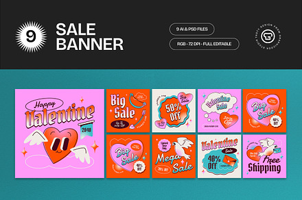 Pink Quirky Valentine Sale Banner, an UI Kit Template by graphicook