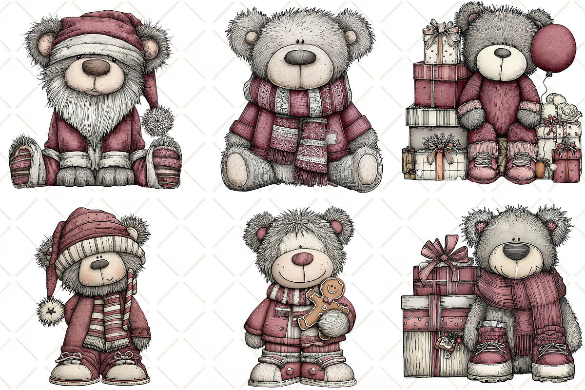 Quirky Christmas Teddy Bear Clipart, an Illustration by Black Bird Studio (Photo 4 of 6)