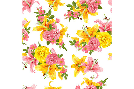 pink Rose and lily seamless pattern Vector
