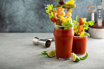 Bloody mary cocktail topped with various garnishes, a Food & Drink Photo by farwasser