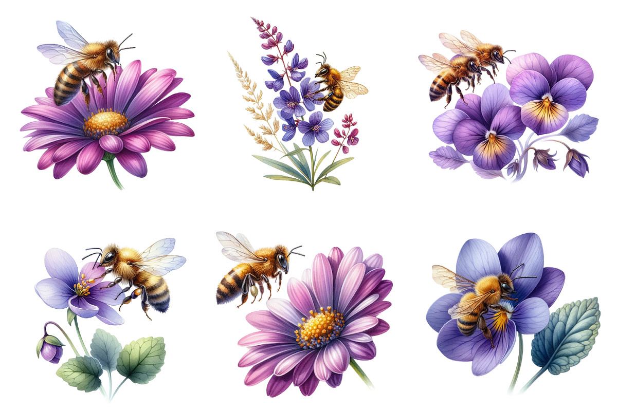 Cute Bee and Flower Clipart, an Illustration by Designworld (Photo 2 of 6)