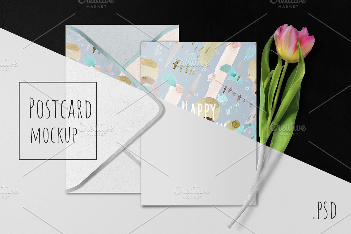 Postcard mockup, a Product Mockup by ⚞ Kind Illustration ⚟ (Photo 1 of 6)