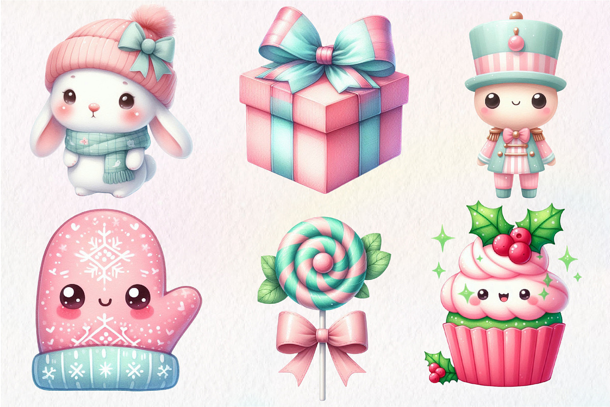 Kawaii Pink Mint Christmas Clipart, an Illustration by Dream Creation (Photo 4 of 7)