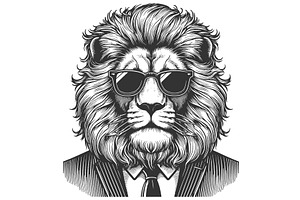 Lion in Suit and Sunglasses, an Animal Illustration by AlexArt