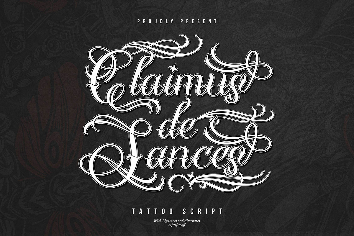 Claimus de Sances | Tattoo Script, a Script Font by Denustudios (Photo 1 of 14)