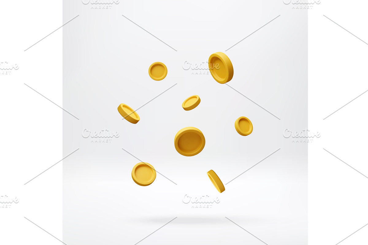 Many 3D golden coins floating in air, a Finance Illustration by Abscent