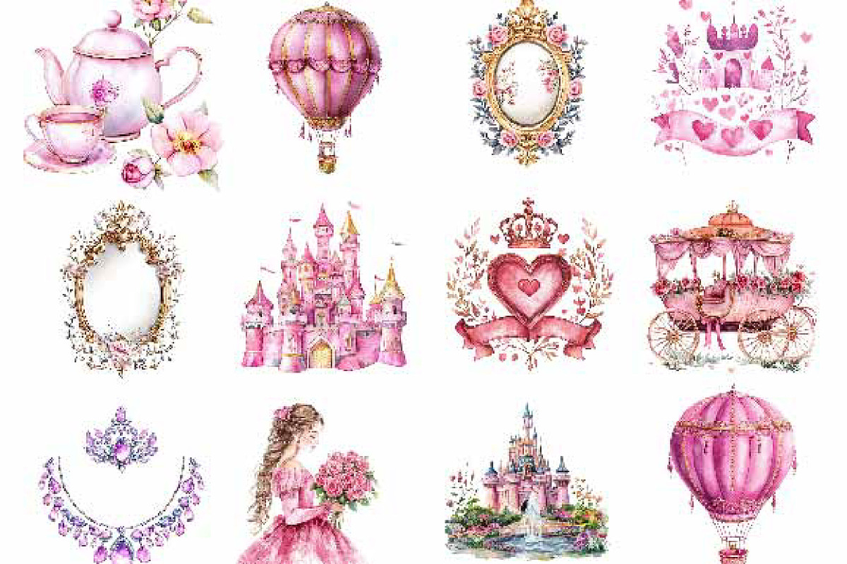 Watercolor Pink Kingdom Clipart, an Illustration by Designking (Photo 2 of 5)