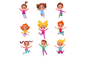 Boys And Girls Happily Jumping Set