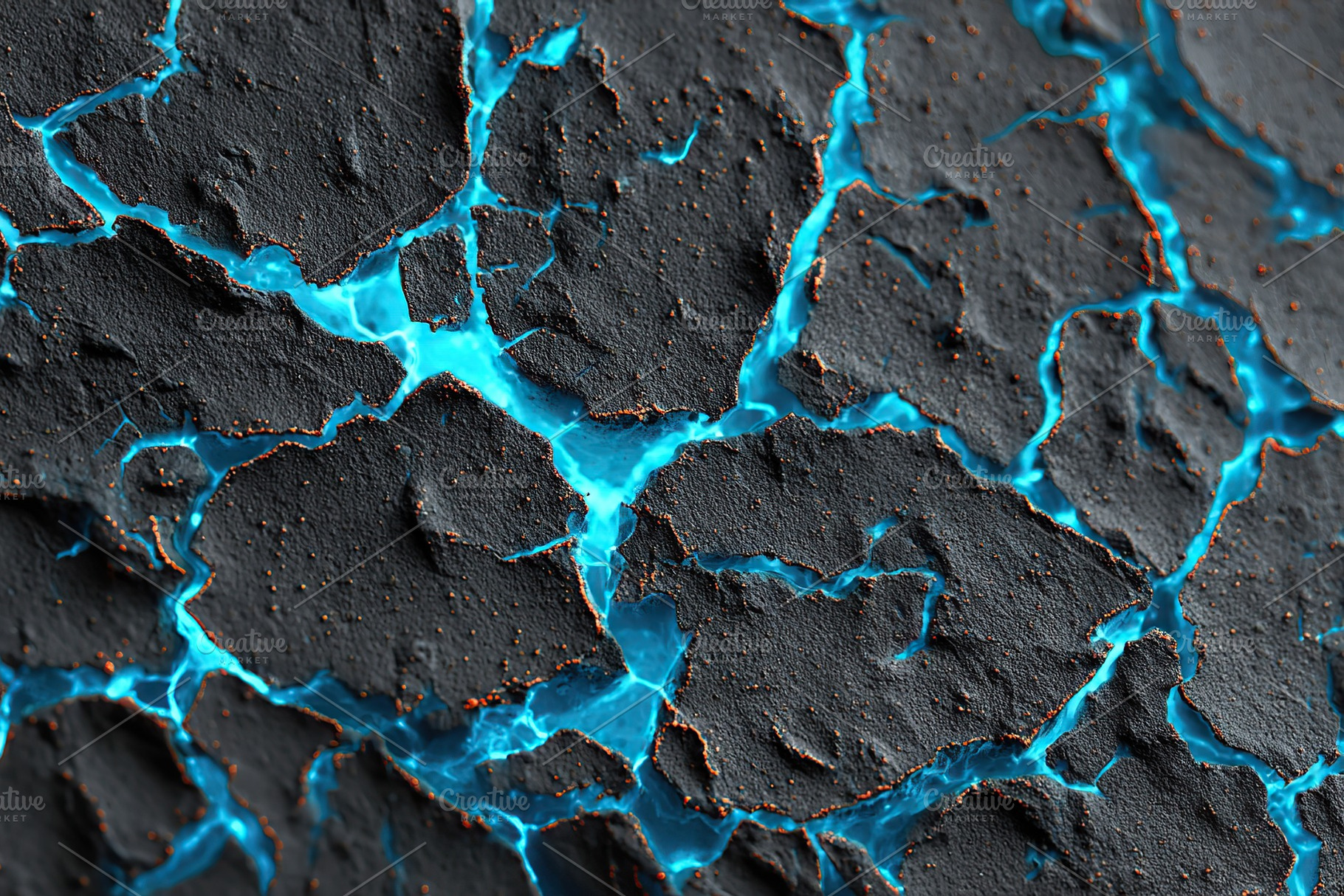 Detailed macro view of a matte black surface with bright azure cracks, a Background Photo by AlyaAnd
