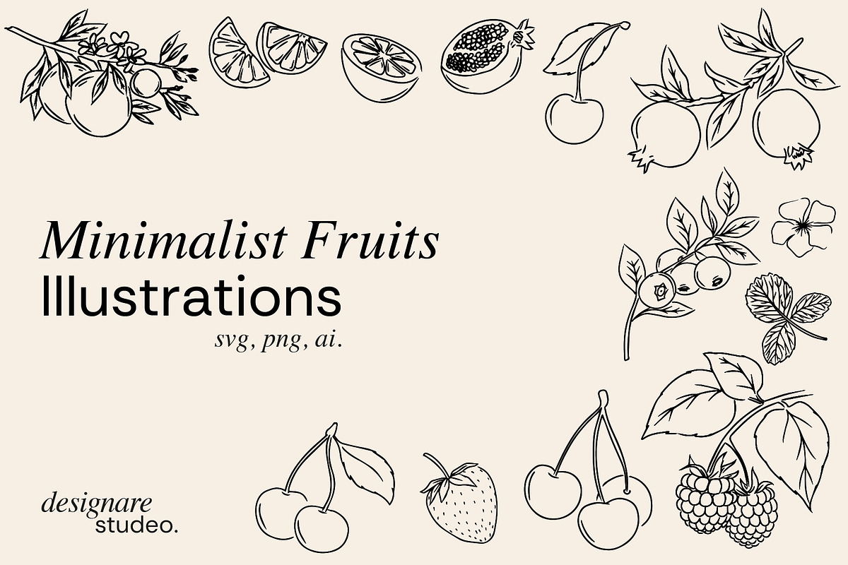 Minimalist Fruits Illustrations, a Decorative Illustration by ginni illustrations (Photo 1 of 5)