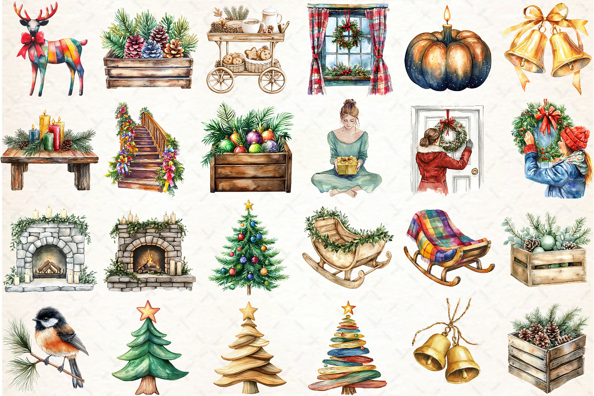 Watercolor Farmhouse Christmas Clipa, an Illustration by Libby Wishes (Photo 2 of 7)