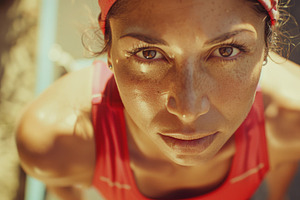 Athlete focused in red sportswear pr, a Photo by Dvoevnore photos