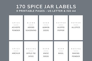 170 Spice Jar Labels Printable PDF, a Templates & Theme by OrganizationOasisRo