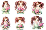 Watercolor girl With peonies Flower, an Illustration by Designworld (Thumbnail 2 of 5)