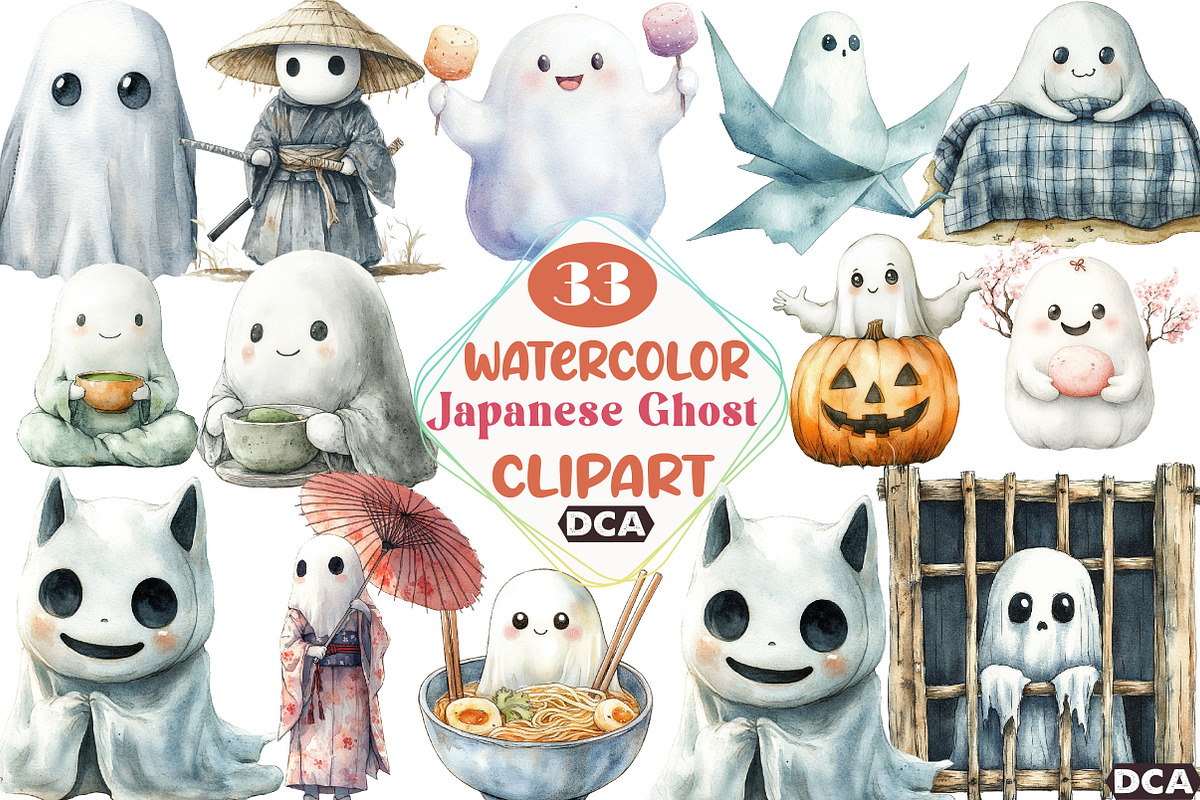 Cute Japanese Ghost Clipart, an Illustration by DreamCafeArt (Photo 1 of 7)