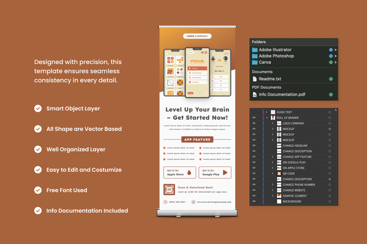 3 Set Mobile App Roll Up Banner, a Stationery Template by trabaskriya (Photo 2 of 4)