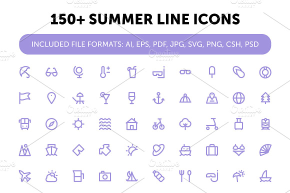 150 Summer Line Icons