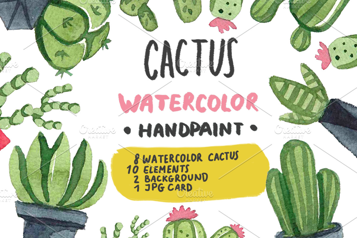 Watercolor cactus set, an Illustration by bosmoll (Photo 1 of 7)