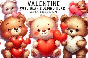 Cute Valentine Bear Holding Heart Cl, a Graphic by Libby Wishes