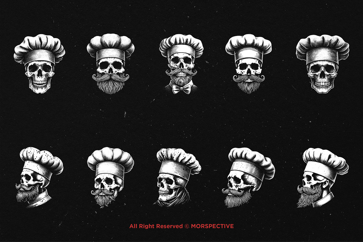 10 Bundle Dark Art Skull Chef Cook, an Illustration by Morspective (Photo 6 of 7)