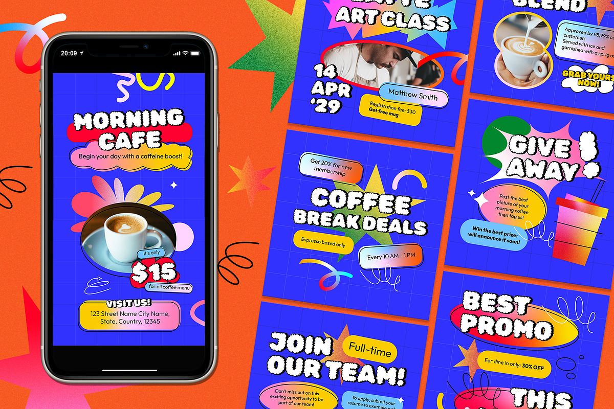 Gradient Coffee Shop Instagram Set, a Social Media Template by Aiyari Graphic (Photo 1 of 5)