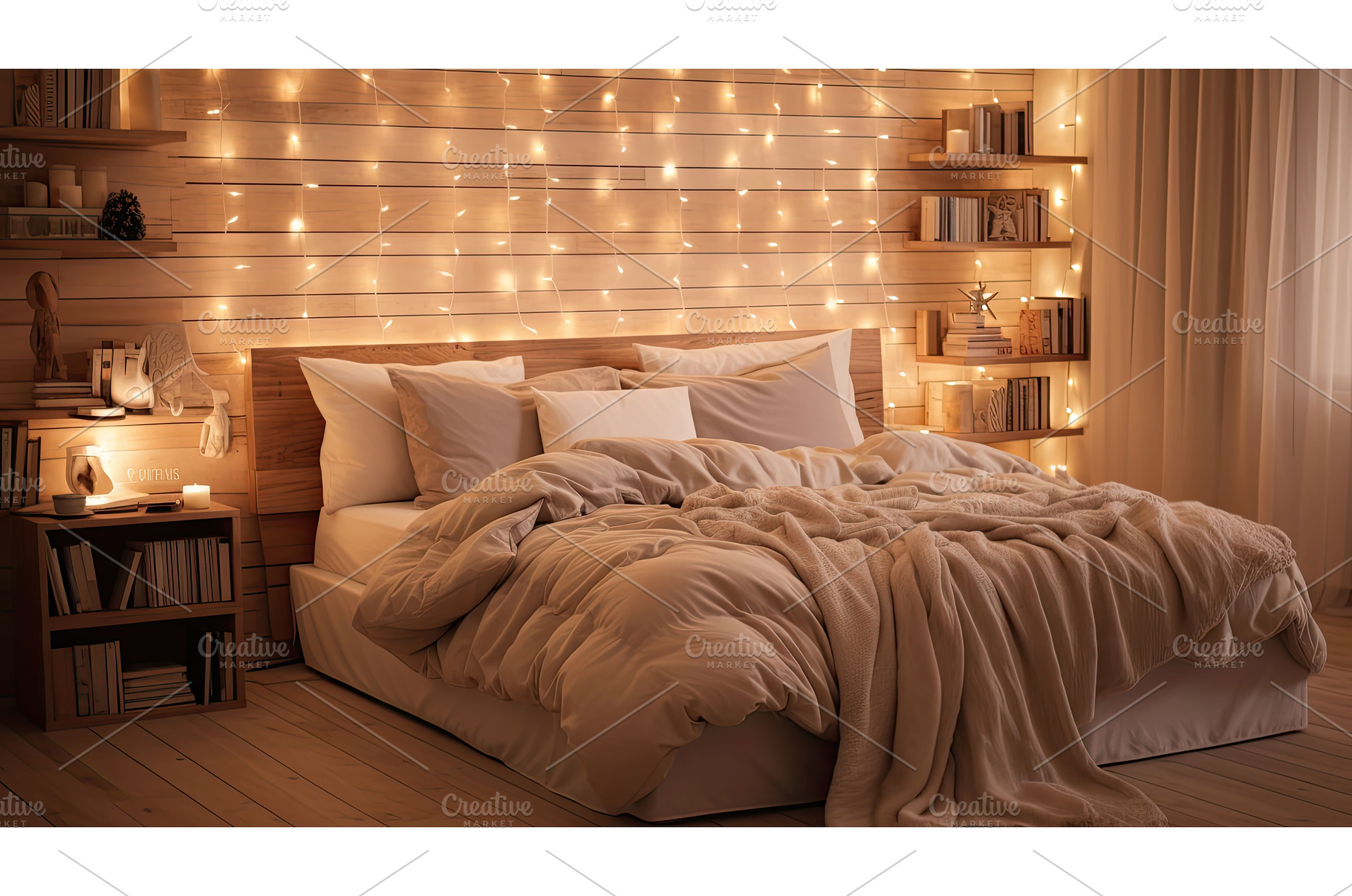 glow string lights wood ai generated, a Beauty & Fashion Photo by pikepicture