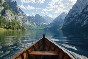 Wooden boat floating on the lake, a Photo by AlyaAnd