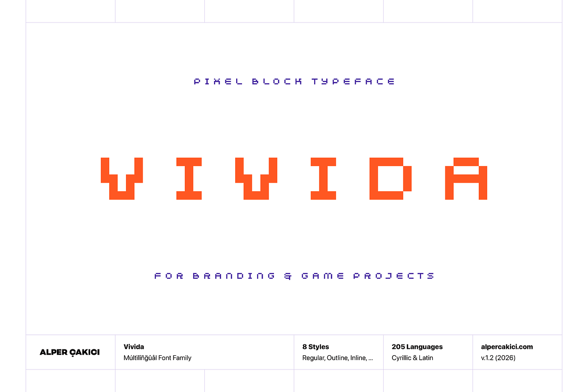 Vivida Pixel Font Family, a Sans Serif Font by alpercakici (Photo 1 of 14)