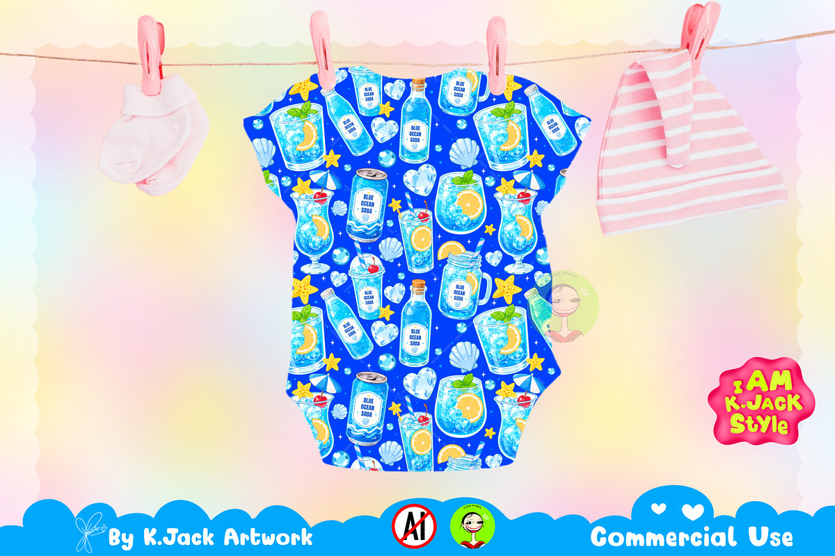 Cute Blue Ocean Soda Seamless, a Background Graphic by K.JackArtwork (Photo 5 of 8)