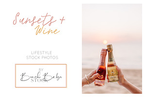 Clinking moscato bottles on a beach