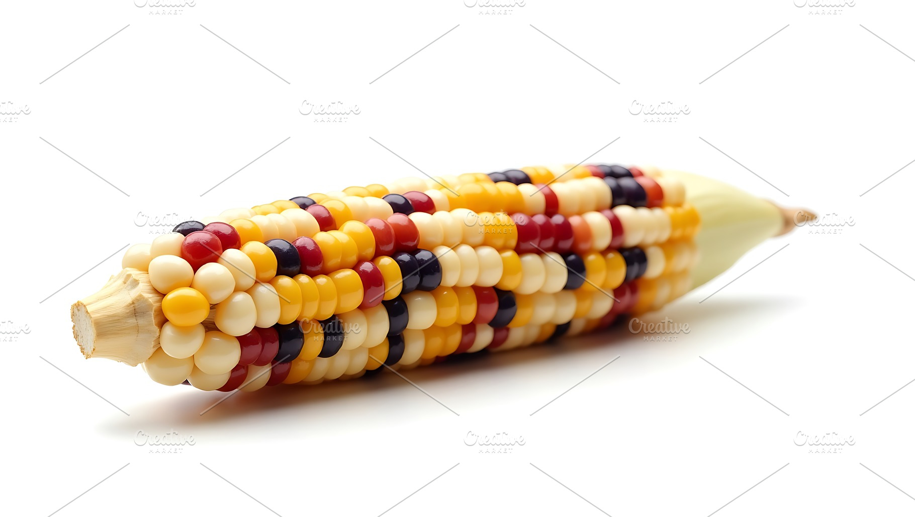 Vibrant indian corn cob on a white b, a Food & Drink Photo by Artonix