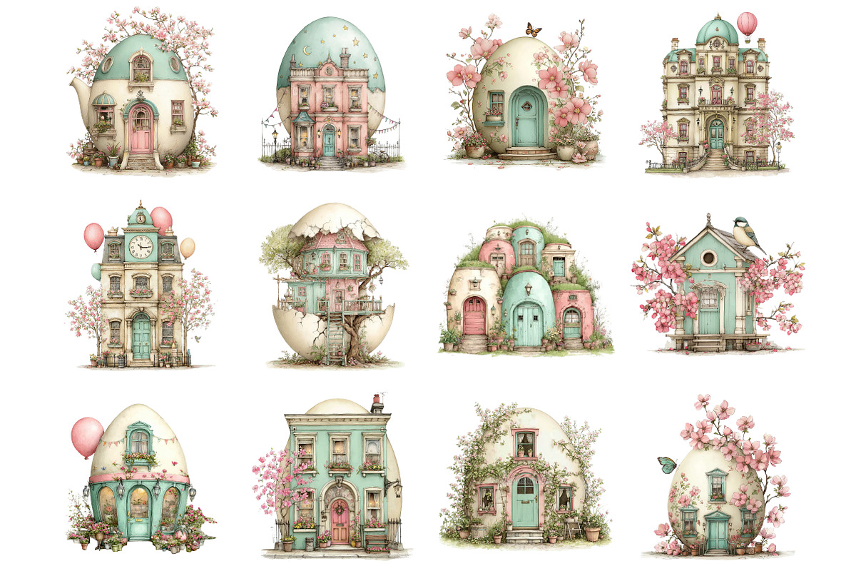 Watercolor Easter Egg House Clipart, an Illustration by DreamArtGraphic (Photo 4 of 4)
