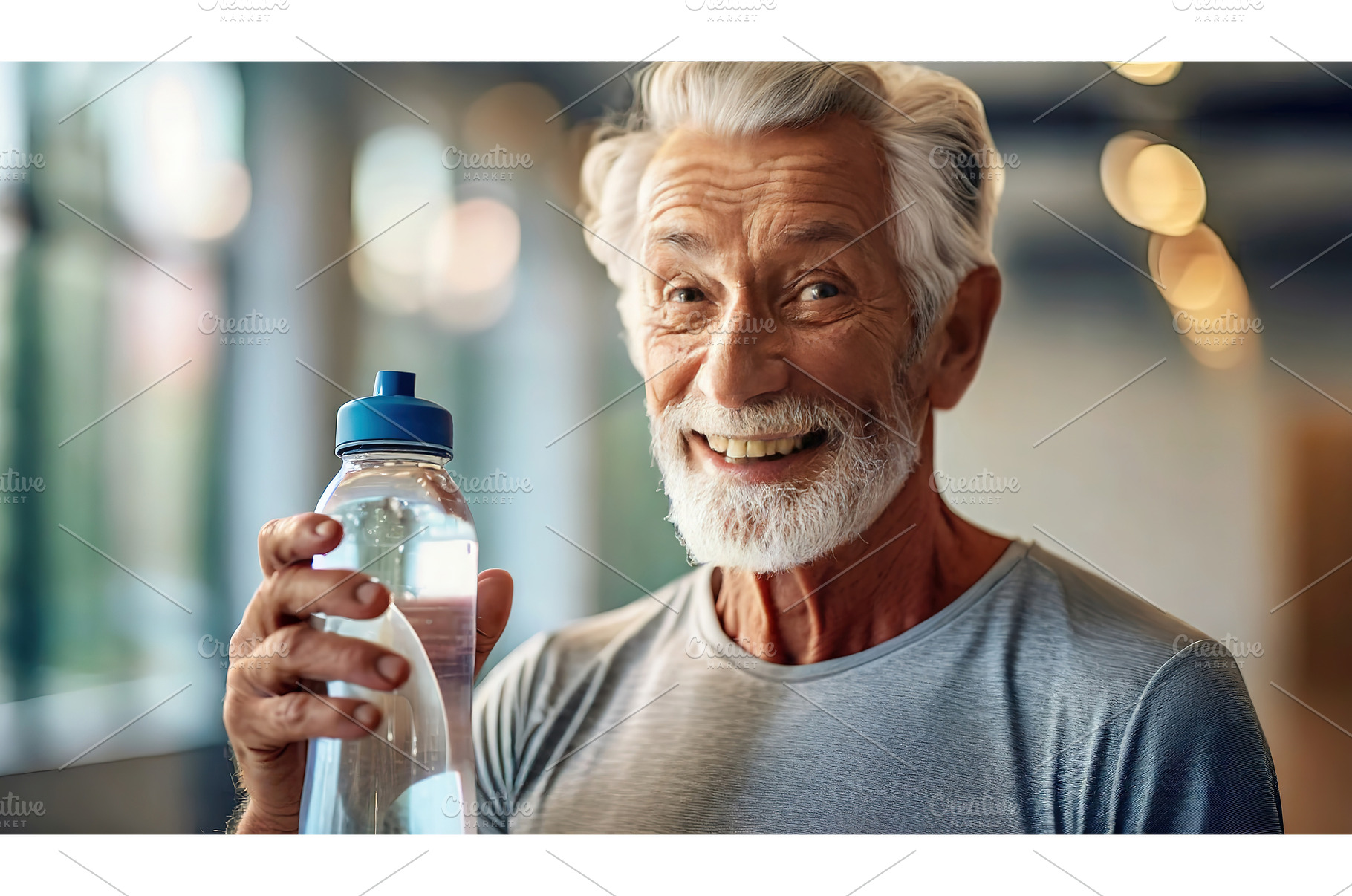 An elderly man holding a water, a Person Photo by Igor Tichonow