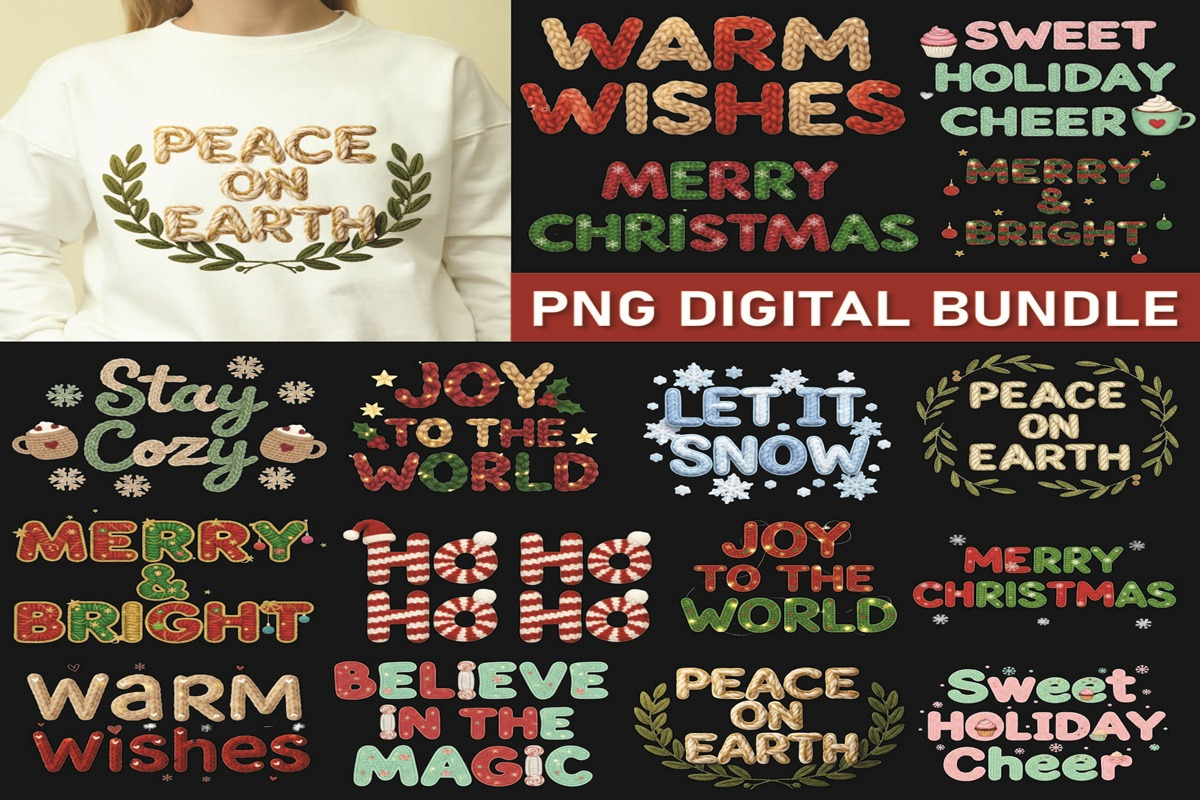 Crochet Christmas Text Png Bundle, an Object Graphic by Digi_Design_World (Photo 4 of 7)