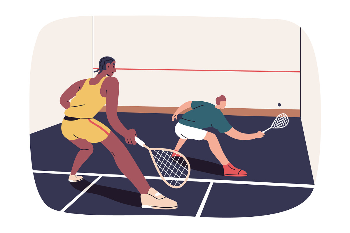 Squash players at sports court set, a Sport Illustration by Good Studio (Photo 5 of 5)