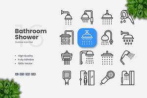 Bathroom Shower Outline Icons, an Outline Icon by Upnowgraphic