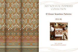 Art Nouveau Linear Seamless Patterns, a Pattern Graphic by Elen-Lane