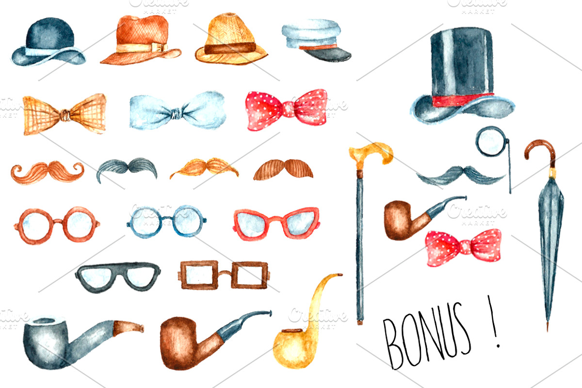 Watercolor retro detective set., an Illustration by Vikeriya (Photo 3 of 5)