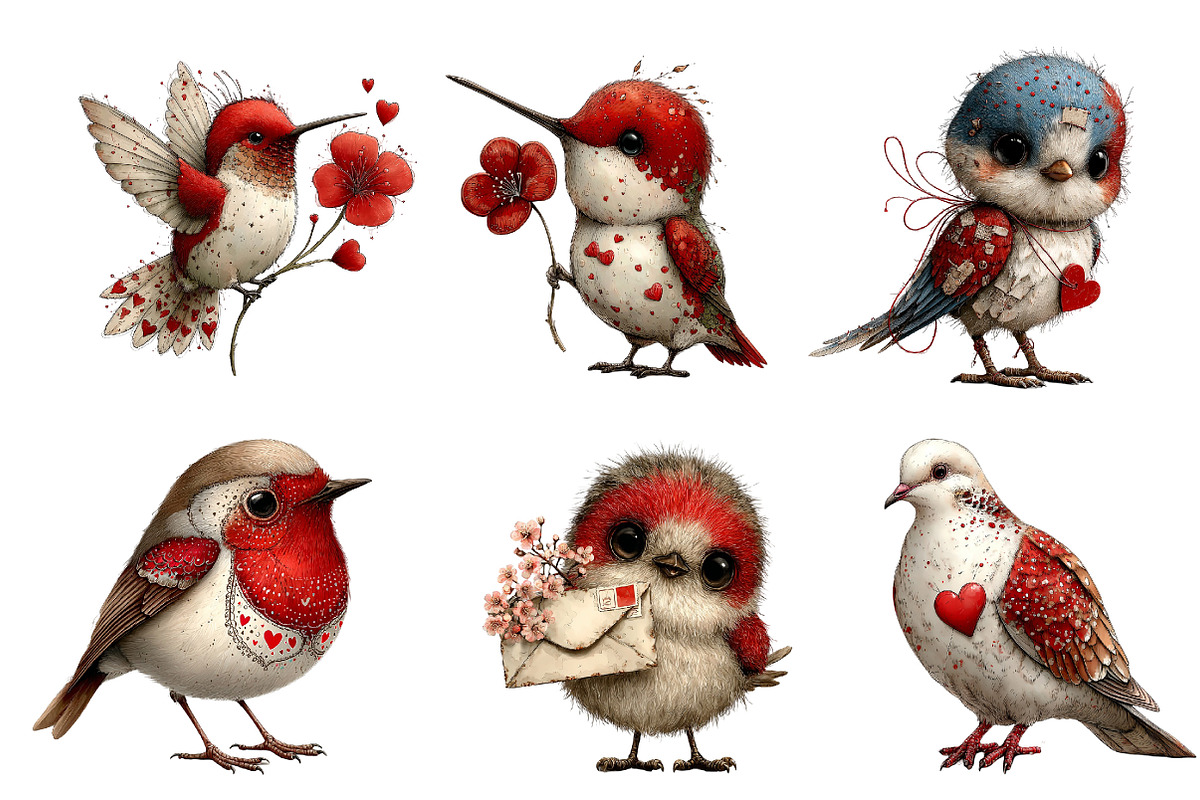 Whimsical Valentine Birds Clipart, an Illustration by Dream Creation (Photo 2 of 8)