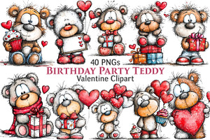 Valentins Day Birthday Party Teddy, an Illustration by Pixels.Craft