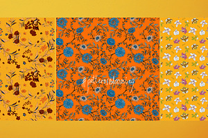 Orange Floral Seamless Vector Pack