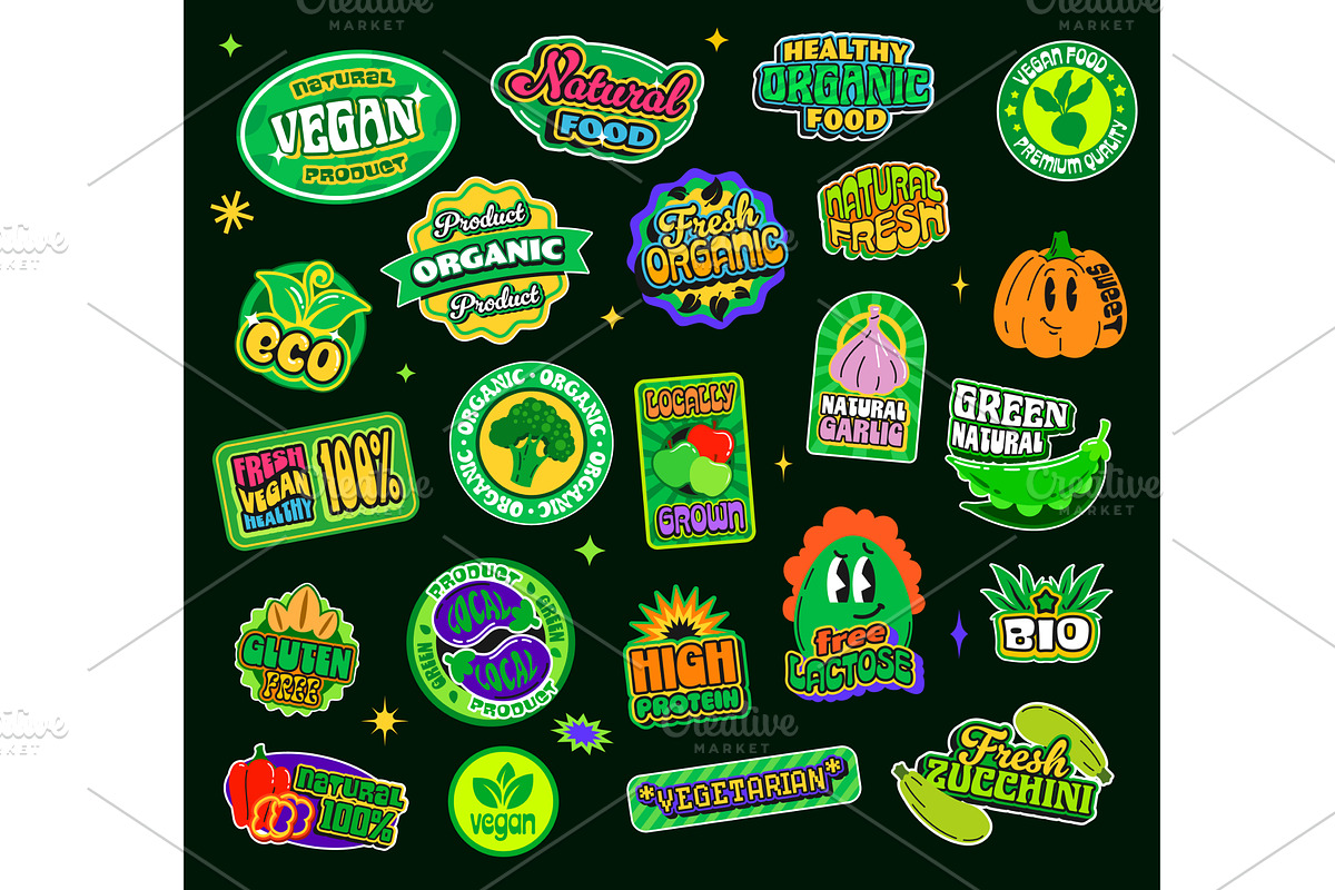 Organic vegan food y2k patch, an Object Illustration by Vector Tradition