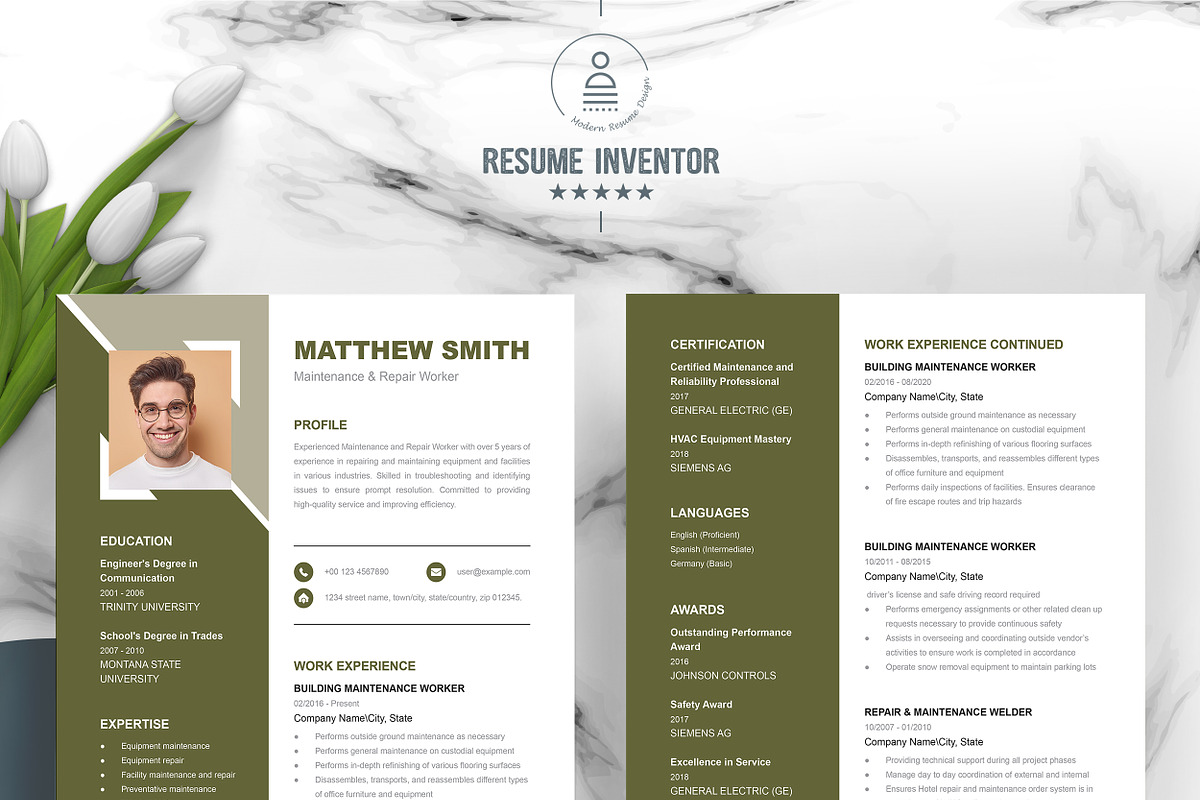 Professional CV/Resume Template, a Resume Template by ResumeInventor (Photo 2 of 6)