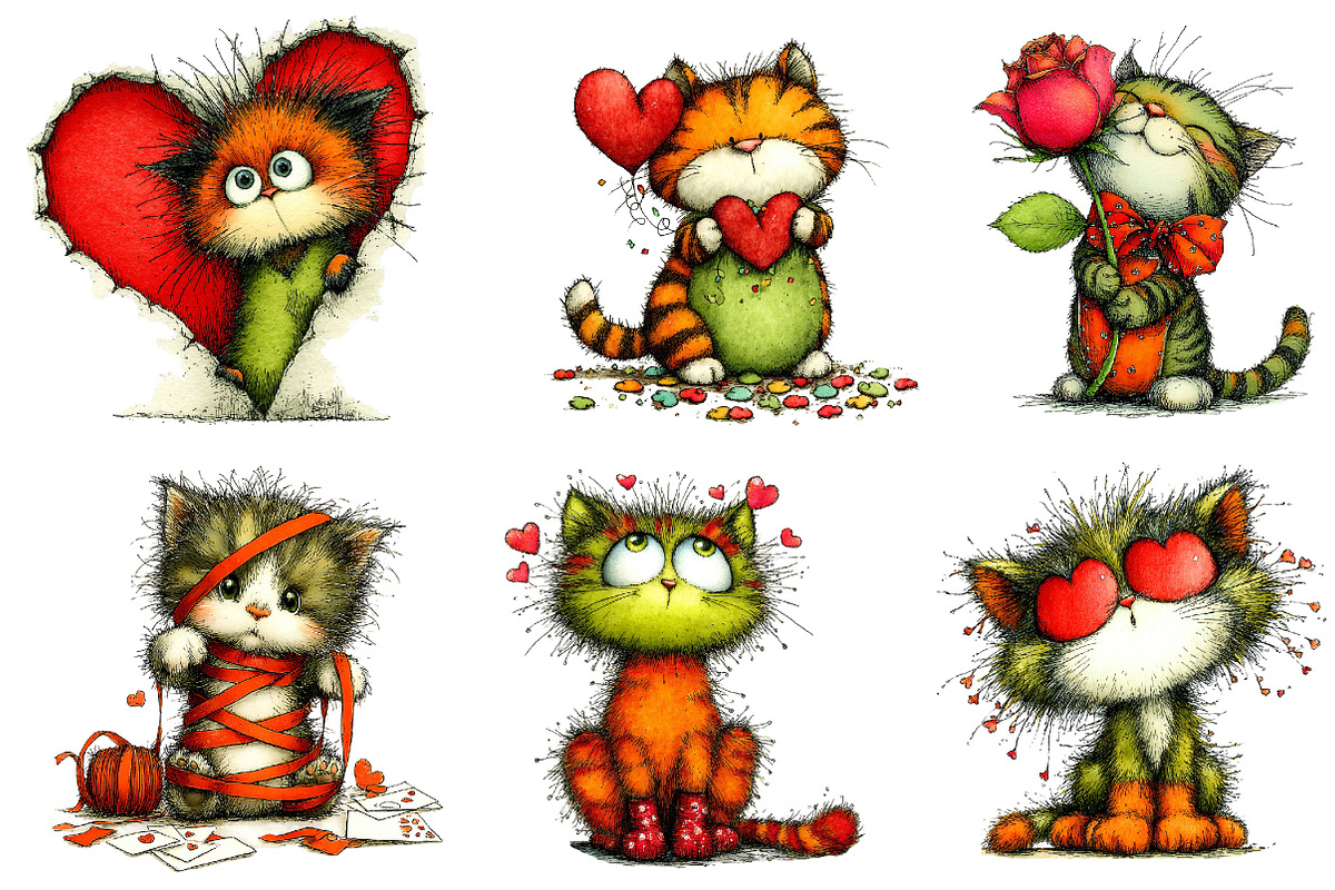 Valentines Whimsical Cats Clipart, an Illustration by Dream Creation (Photo 5 of 6)